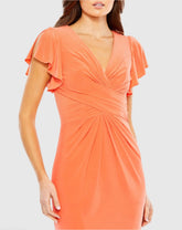Orange Flounce Sleeve Midi Dress